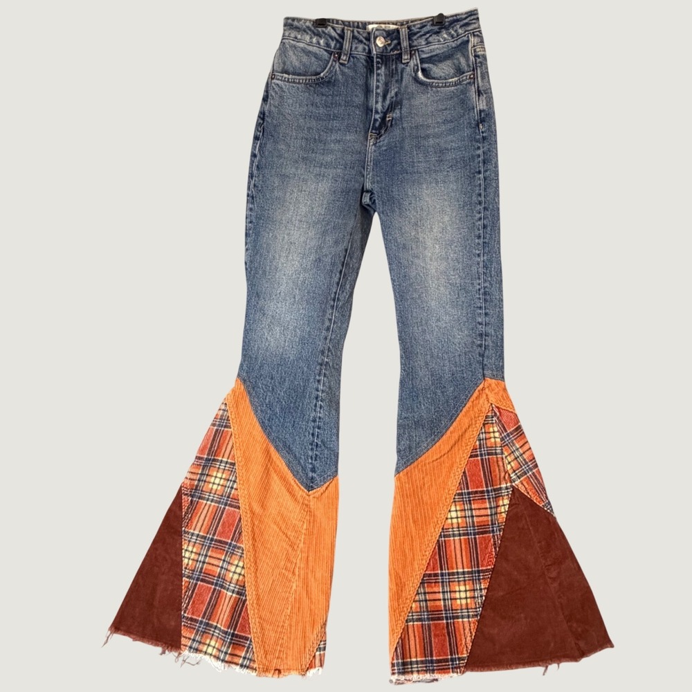 Free People We The Free Patchwork Flare Jeans Wmn 25 Bell Bottom Festival Hippie